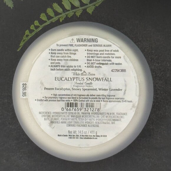 BBW Eucalyptus Snowfall White Barn Bath & Body Works 3 Wick Candle - Picture 10 of 10